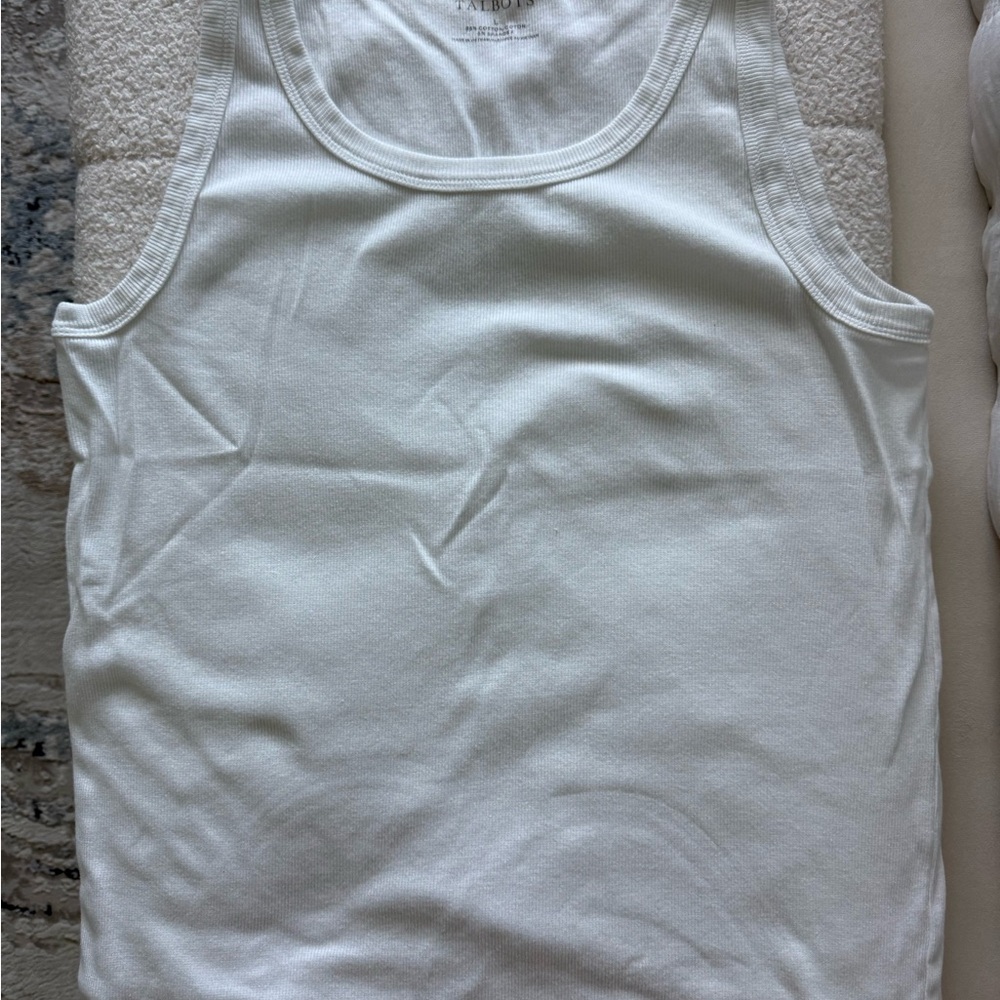 Talbots White Ribbed Knit Tank Top